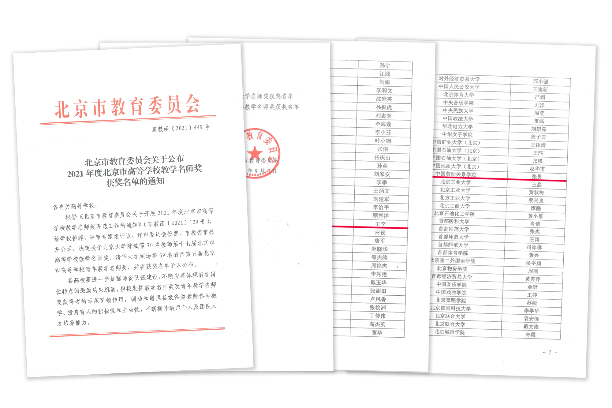 我校教师喜获2021年北京市高等学校教学名师奖、青年教学名师奖