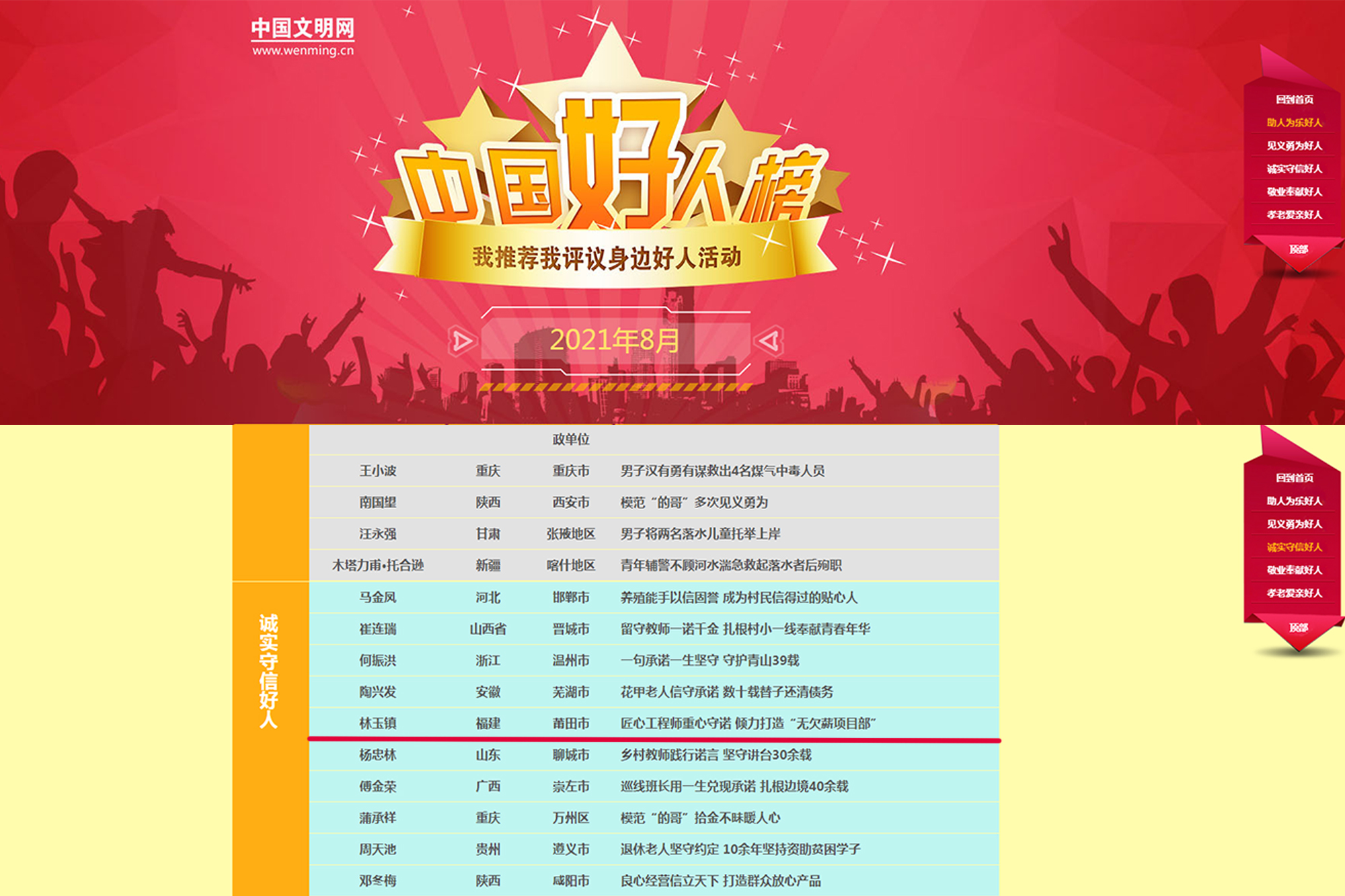 我校2019级劳模学生林玉镇荣登“中国好人榜”