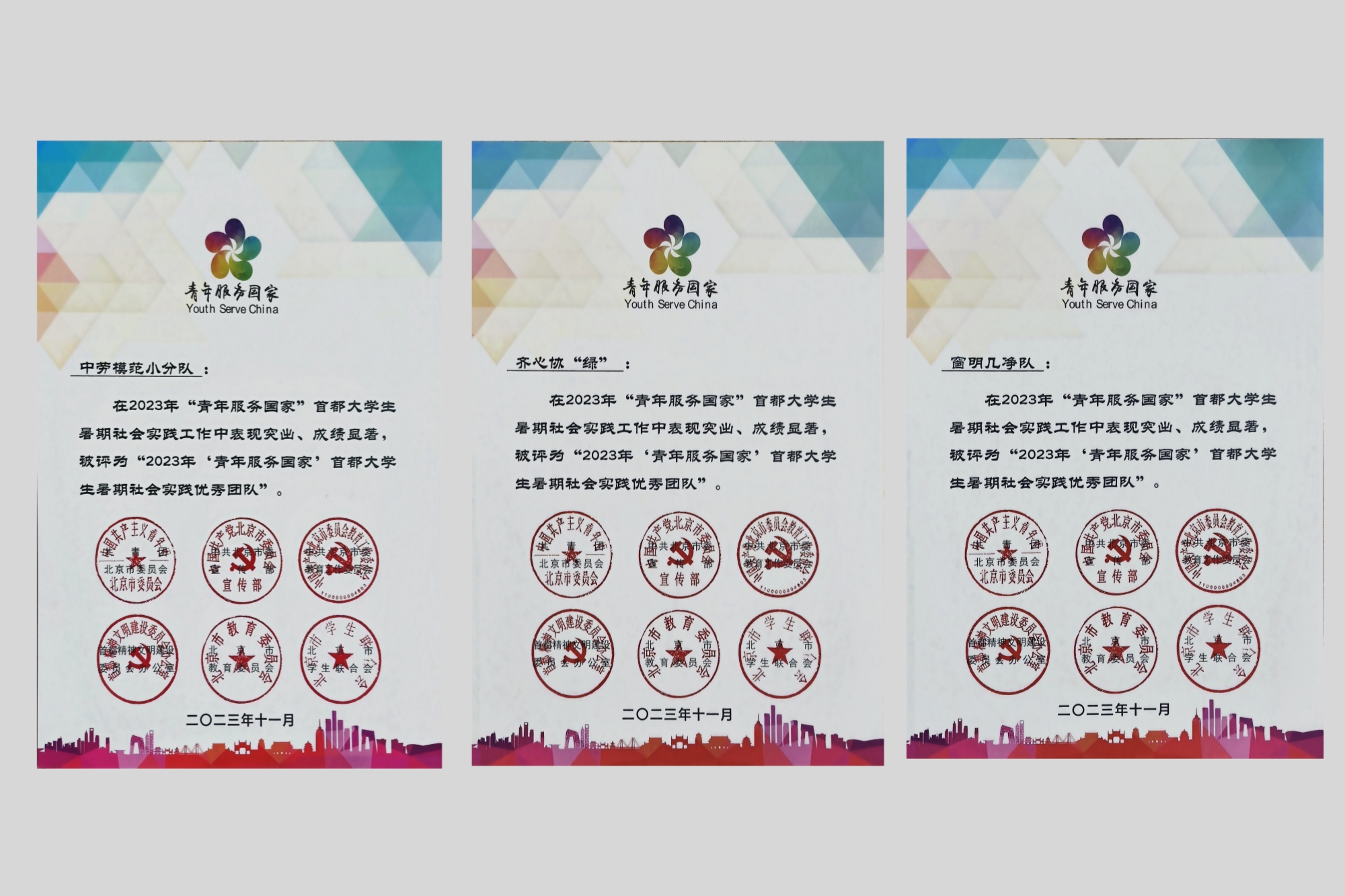 我校多个实践团队及个人获得2023年“青年服务国家” 首都大学生社会实践表彰