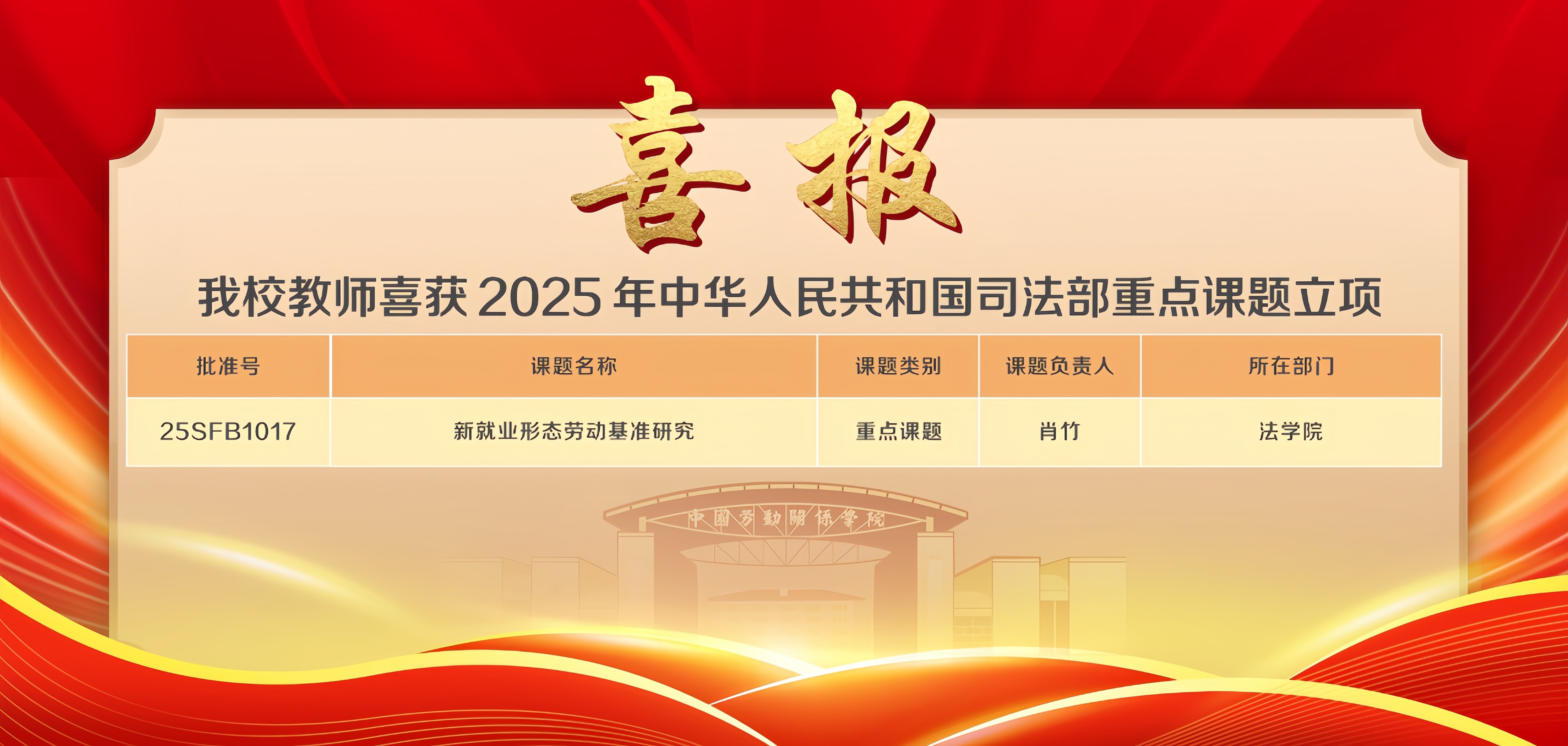 我校教师喜获2025年中华人民共和国司法部重点课题立项